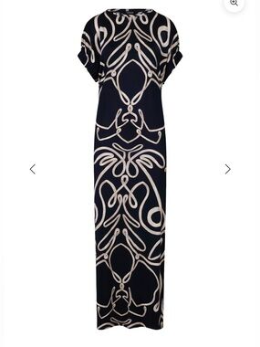 Navy Maxi Dress with Cream Abstract Graphic Print